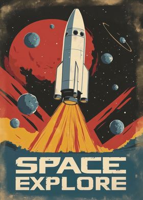 Space Rocket Launch Poster