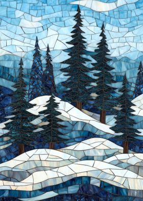 Stained Glass Winter Mosaic Landscape 