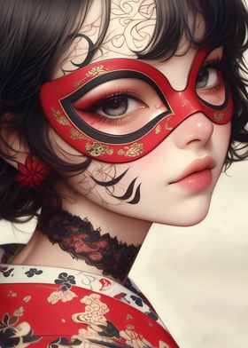 Anime Girl with Red Mask