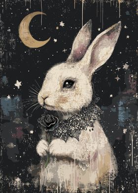 Gothic White Rabbit with Black Rose