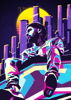 J Cole Retro Cityscape Portrait