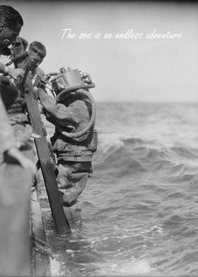 Vintage Diver Entering the Sea