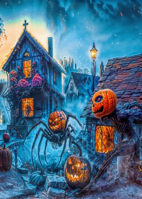 Monsters and pumpkins on Halloween