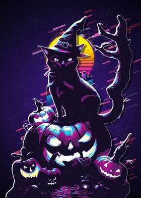 Halloween Cat &amp; Pumpkins