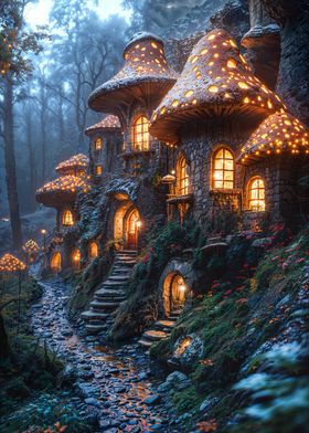 Mushroom Houses in Forest