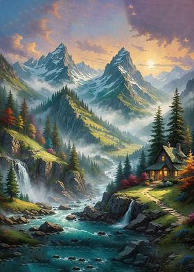 Mountain Cabin Landscape