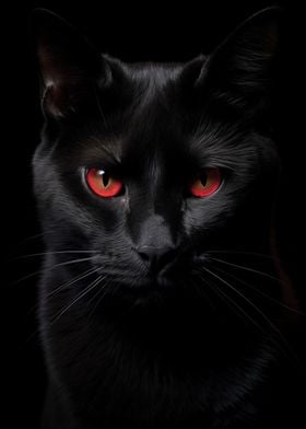 Black Cat with Red Eyes