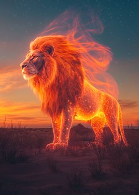 Fiery Lion at Sunset