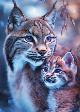 Lynx Mother and Cub