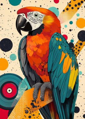 Colorful Parrot Abstract Art Print | Tropical Home Décor, Bird Lover Gift, Vibrant Wall Art | Macaw in Retro Style