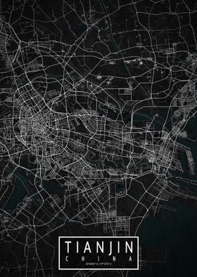 Tianjin City Map China Dark