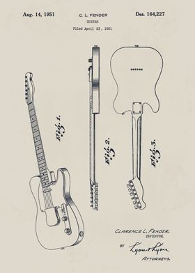 1951 Fender Telecaster Guitar Patent