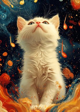 White Cat in Abstract Art