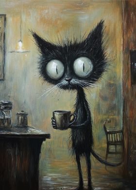 Black Cat with Coffee