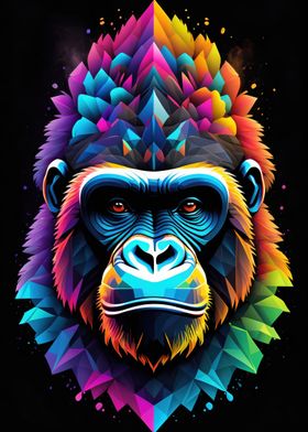 Gorilla in Neon Geometric Art