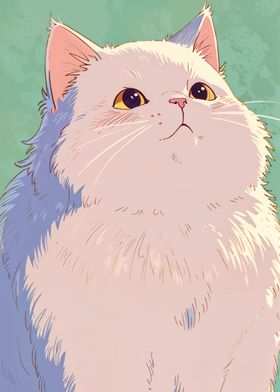 Cute White Cat Illustration