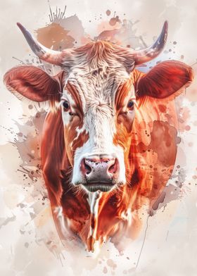 Cow Watercolor Portrait