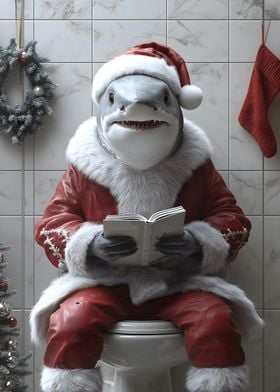 Shark Santa on Toilet Animal