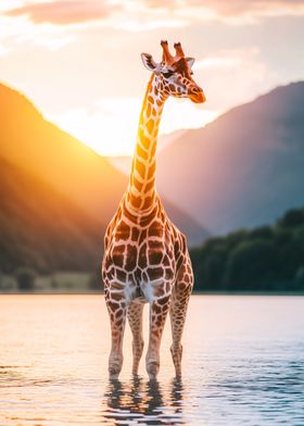 African Giraffe at Sunset