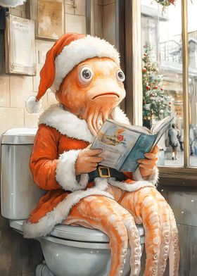 Octopus Santa on Toilet