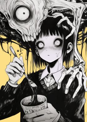 Horror Anime Girl with Monster