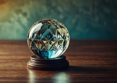 Autumnal Glow - Crystal Orb on Wooden Pedestal