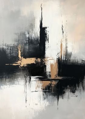 Abstract Black, White, Gold Painting