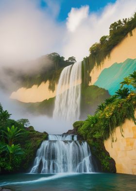 Waterfall in Lush Jungle