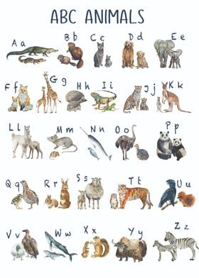 ABC Animals Watercolor Chart