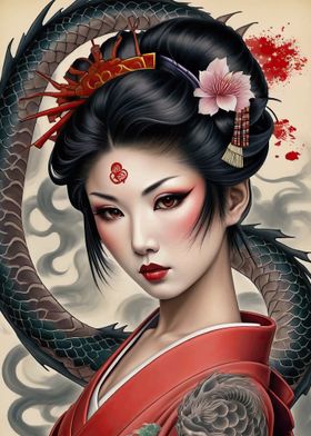 Geisha with Dragon Tattoo