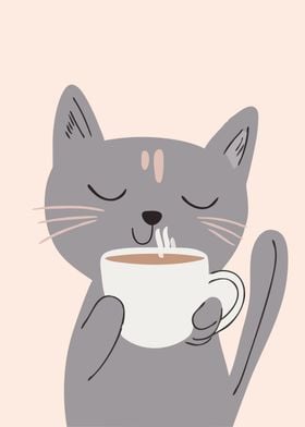 Cat Drinking Coffee