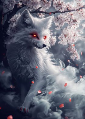 White Fox with Red Eyes