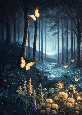 Enchanted Forest with Butterflies