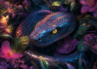 Majestic Black Snake in Vibrant tropical Jungle