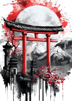 Japanese Gate and Mountains