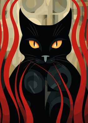 Black Cat with Red Lines