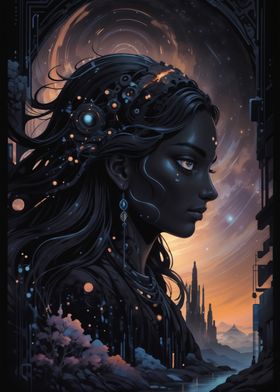 Cyberpunk Woman in Space