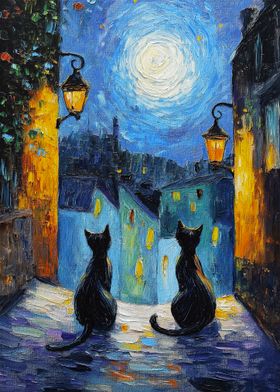 Cats Under Moonlight