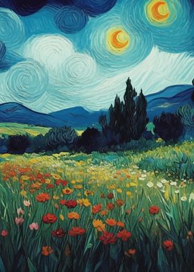 Starry Night Flower Field