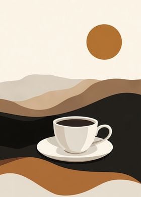 Coffee and Hills. Boho Abstract