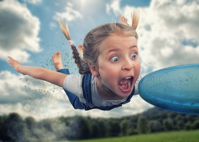 Girl Flying with Frisbee