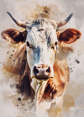 Cow Watercolor Portrait