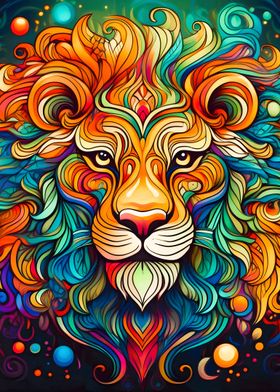 Colorful Lion Portrait, No.6A