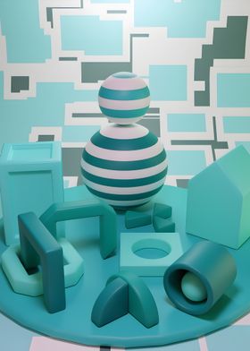 Abstract 3D Shapes Teal