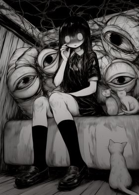 Girl Surrounded by Eyes