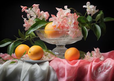 Oranges and Flowers Still Life