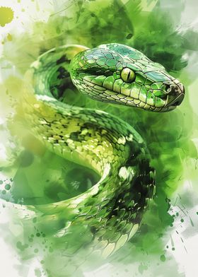 Green Snake Watercolor