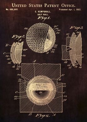 Patent Drawing for E Kempshalls Golf Ball 1905