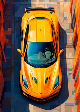 Yellow Corvette Top View