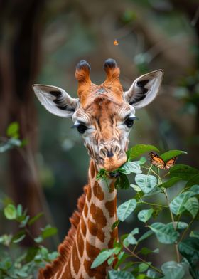 Giraffe Eating Leaves